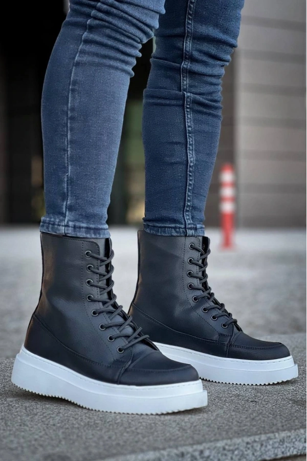 Bidebuvar KB-0991  Kuback Siyah Cilt Yüksek Taban  Bağcıklı  Postal Bot