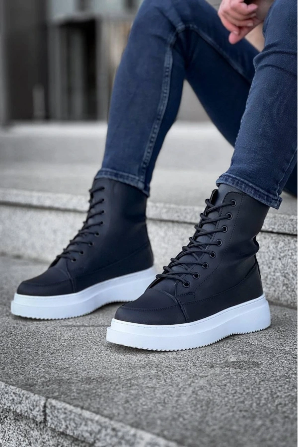 Bidebuvar KB-0991  Kuback Siyah Cilt Yüksek Taban  Bağcıklı  Postal Bot