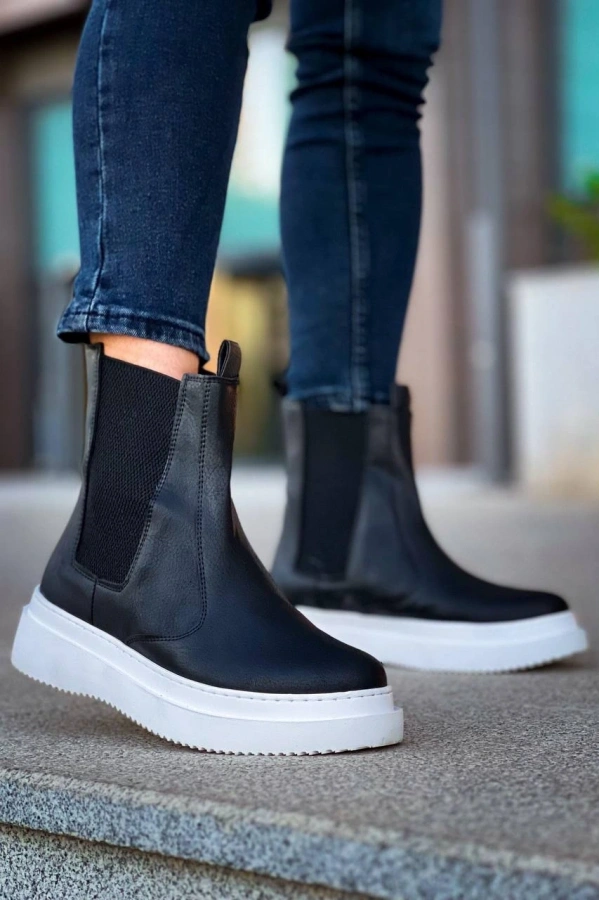 Bidebuvar KB-0992  Kuback Siyah Cilt  Yüksek Taban  Lastikli Erkek Bot