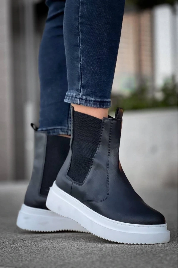 Bidebuvar KB-0992  Kuback Siyah Cilt  Yüksek Taban  Lastikli Erkek Bot