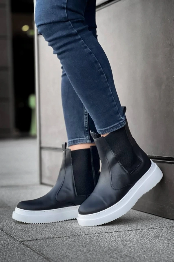 Bidebuvar KB-0992  Kuback Siyah Cilt  Yüksek Taban  Lastikli Erkek Bot