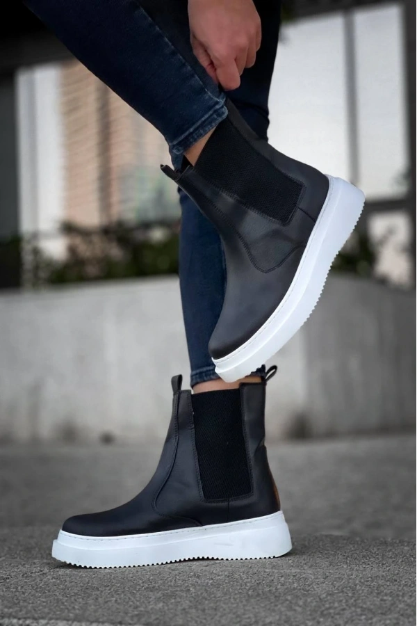 Bidebuvar KB-0992  Kuback Siyah Cilt  Yüksek Taban  Lastikli Erkek Bot