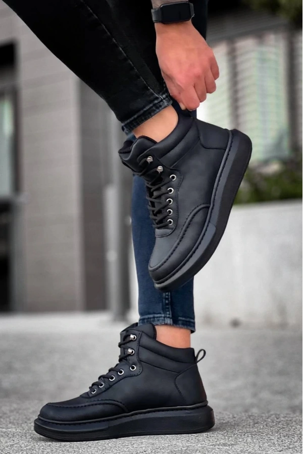 Bidebuvar KB-0994  Kuback Siyah Cilt  Siyah  Yüksek Taban  Erkek Bilek Bot