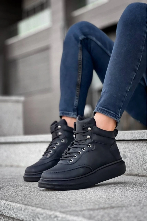 Bidebuvar KB-0994  Kuback Siyah Cilt  Siyah  Yüksek Taban  Erkek Bilek Bot