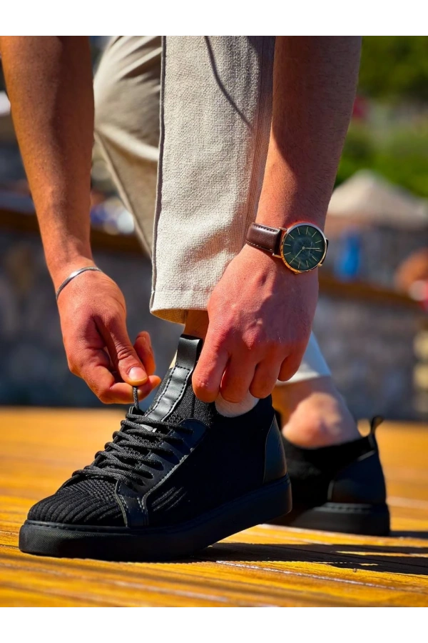 Bidebuvar KB-112  Kuback Siyah Siyah TabanTriko Bağcıklı  Günlük Erkek  Ayakkabı