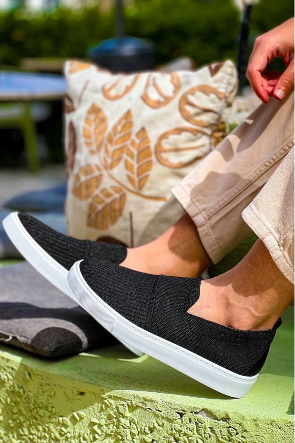 Bidebuvar KB-114  Kuback Siyah Triko Yüksek Taban Bağcıksız Günlük Erkek Ayakkabı