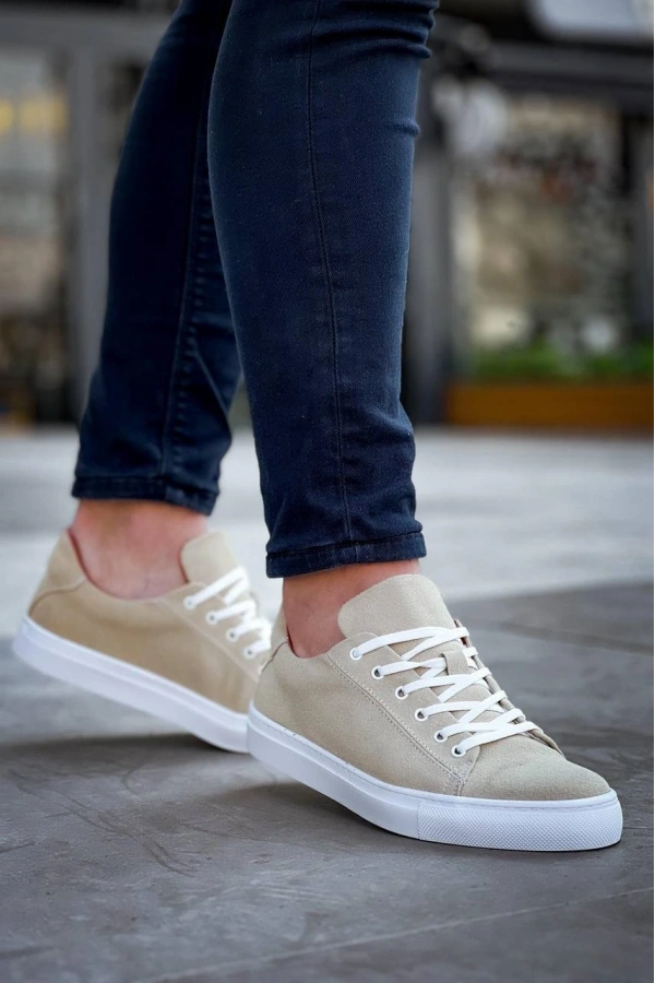 Bidebuvar KB-122   Kuback Bej Süet Yüksek Taban Bağcıklı Günlük Erkek Ayakkabı