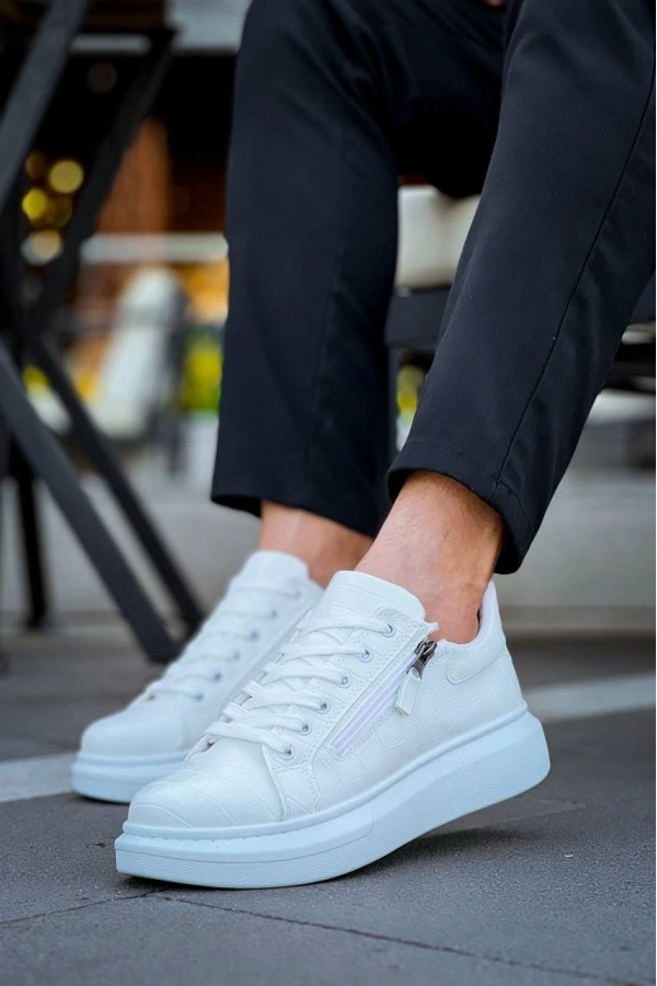 Bidebuvar KB-309  Kuback Beyaz Fermuar Ve Bağcıklı  Günlük Erkek  Ayakkabı