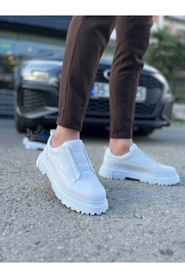Bidebuvar KB-703 Kuback Beyaz Cilt Lastikli Günlük Erkek Ayakkabı