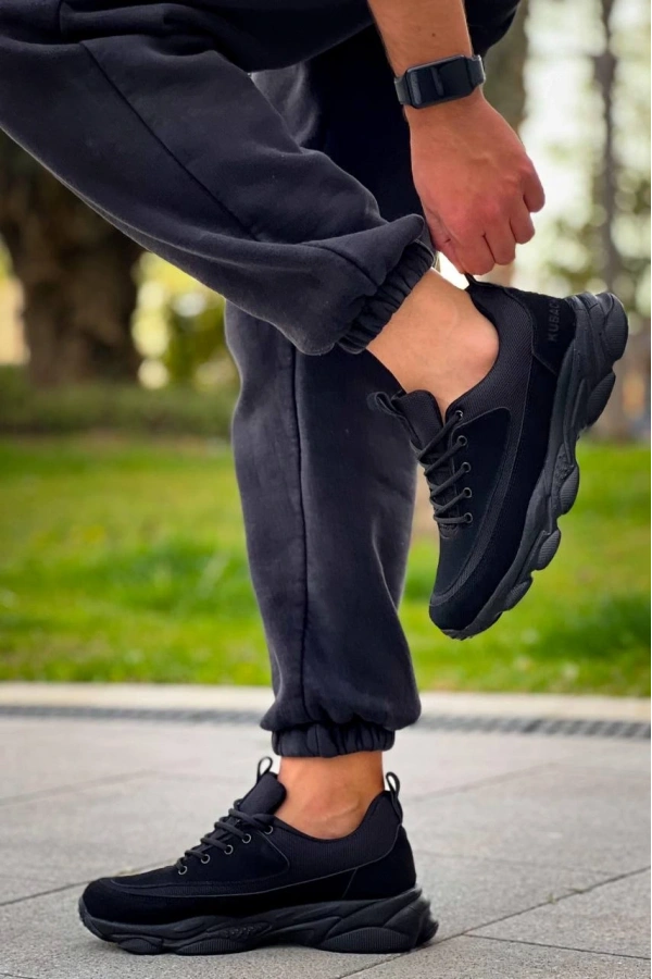 Bidebuvar KB-707  Kuback  Siyah Süet Siyah Yüksek Taban Bağcıklı Günlük Erkek Ayakkabı