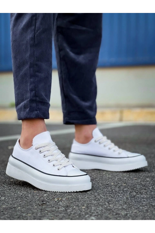 Bidebuvar KB-CX-3 Kuback Kısa Beyaz Keten Beyaz Yüksek Taban Spor Ayakkabı