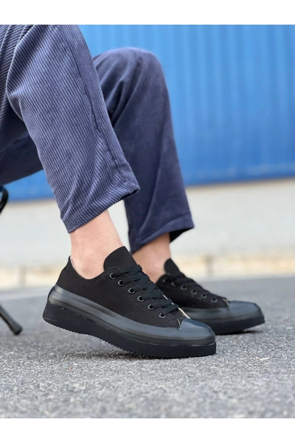 Bidebuvar KB-CX-3 Kuback Kısa Siyah Keten Siyah Yüksek Taban Spor Ayakkabı