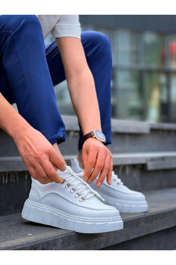 Bidebuvar KB-X10 Kuback Beyaz Cilt  Beyaz Yüksek Taban Günlük Spor Ayakkabı