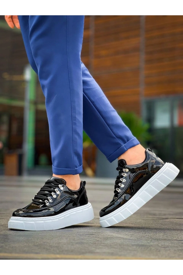 Bidebuvar KB-X10 Kuback Siyah Rugan Beyaz Yüksek Taban Günlük Spor Ayakkabı