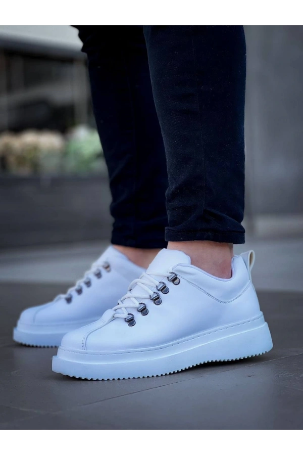 Bidebuvar KB-X4  Kuback BEYAZ CİLT Yüksek Taban Bağcıklı Günlük Erkek Ayakkabı