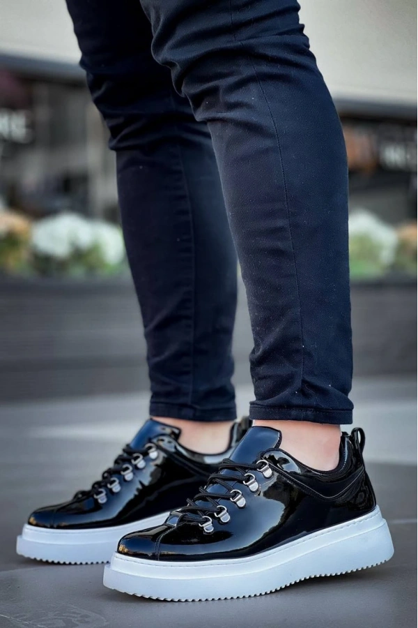 Bidebuvar KB-X4  Kuback Siyah Rugan Yüksek Taban Bağcıklı Günlük Erkek Ayakkabı