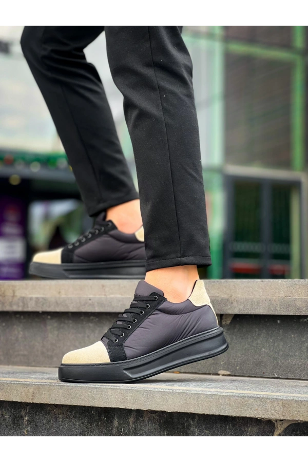 Bidebuvar KB-X46 Kuback Siyah Bej Yüksek Siyah Taban Günlük Spor Ayakkabı