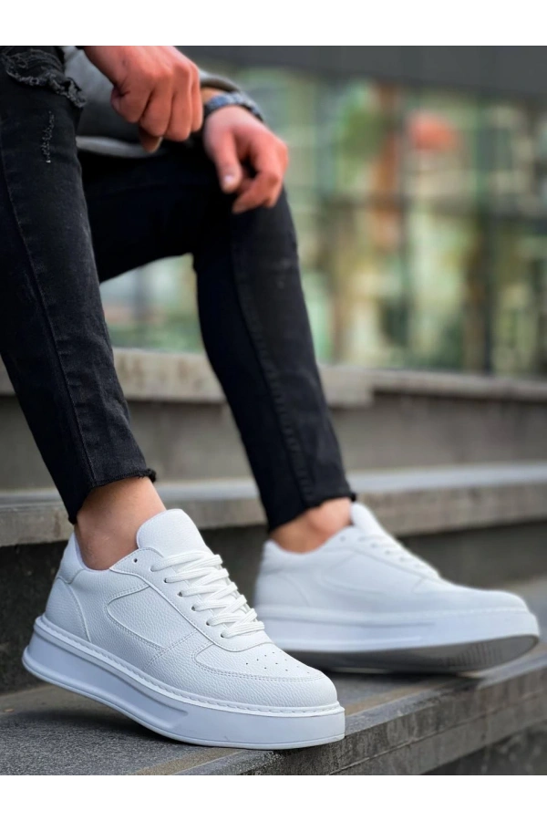 Bidebuvar KB-X8 Kuback Beyaz Cilt Beyaz Yüksek Taban Günlük Spor Ayakkabı