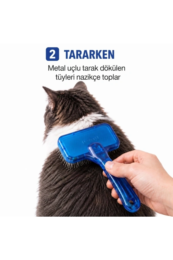 Bidebuvar Kedi Köpek Tarağı - Evcil Hayvan Tüy Toplama Tarağı - Metal Uçlu