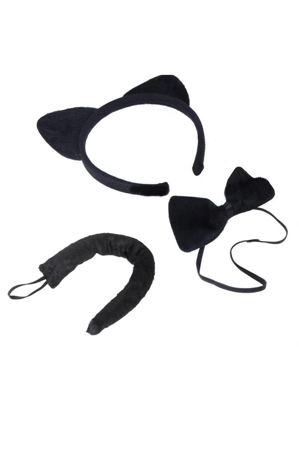 Bidebuvar Kedi Kostüm Taç Kuyruk Papyon Seti Karışık