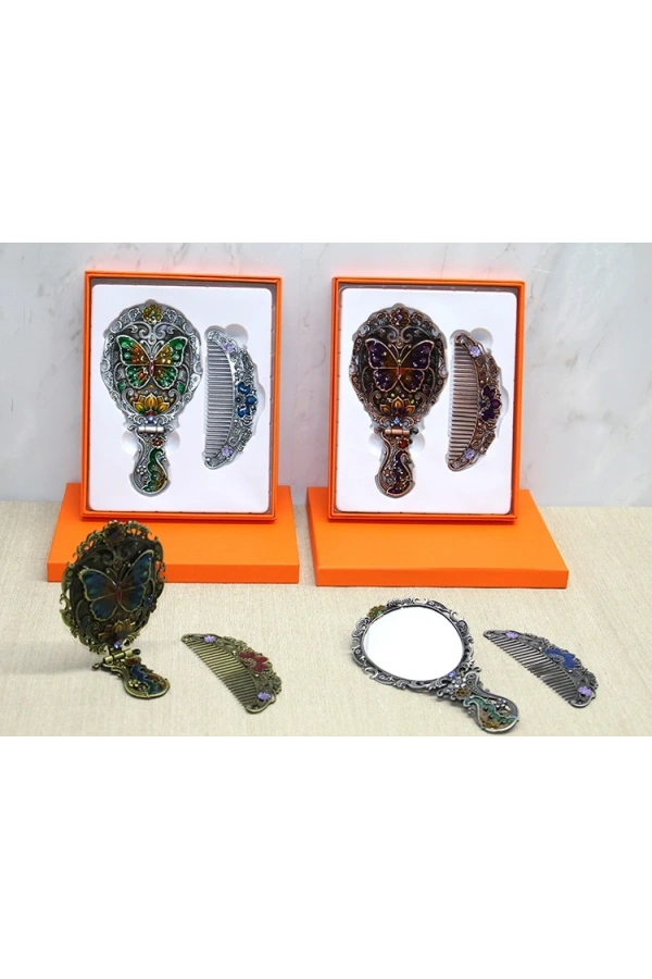 Bidebuvar Kelebek Katlanabilir Ayna Ve Tarak Seti Orta Boy