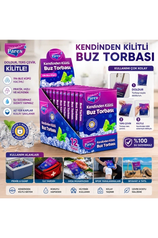Bidebuvar Kendinden Kilitli Buz Torbası - Koku Hapsetme Özellikli - Sızdırmaz Tasarım