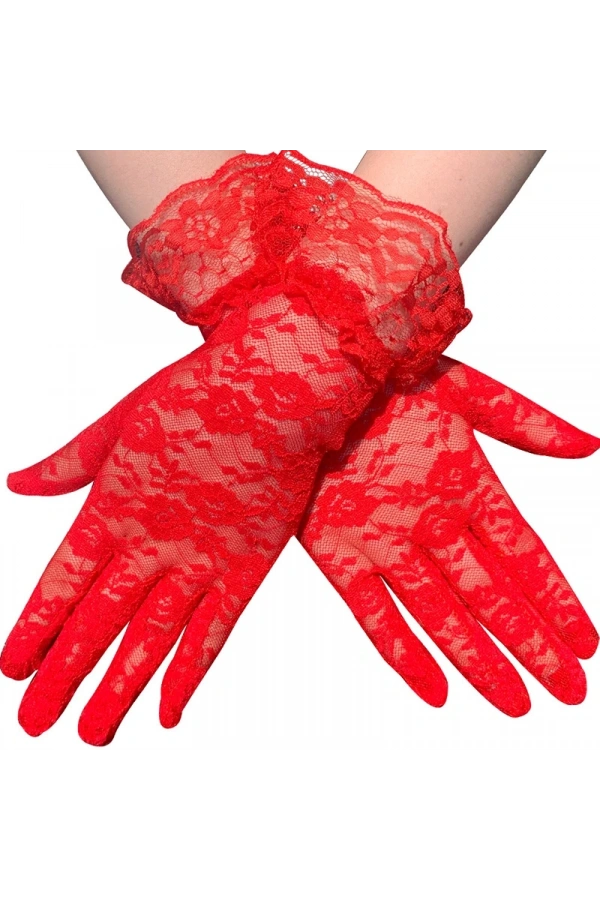 Bidebuvar Kırmızı Dantelli Eldiven Yetişkin