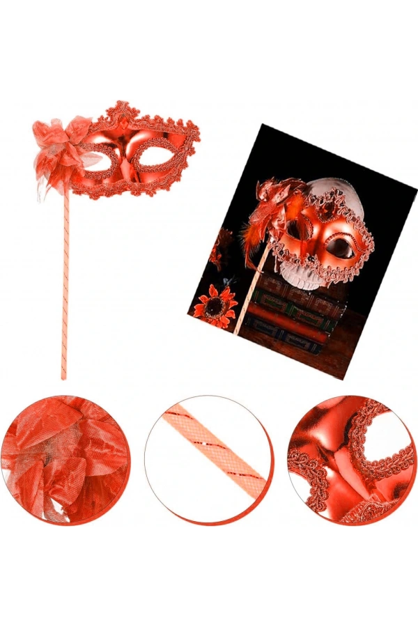 Bidebuvar Kırmızı Işıltılı Tutmalı Fotoğraf Çekimi Maskesi