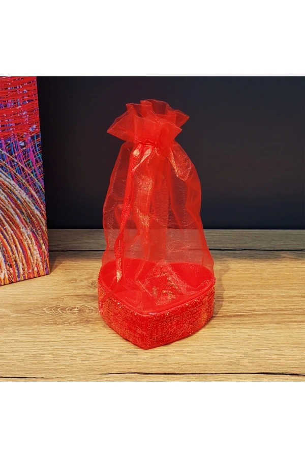 Bidebuvar Kırmızı Kalpli Tül Kese