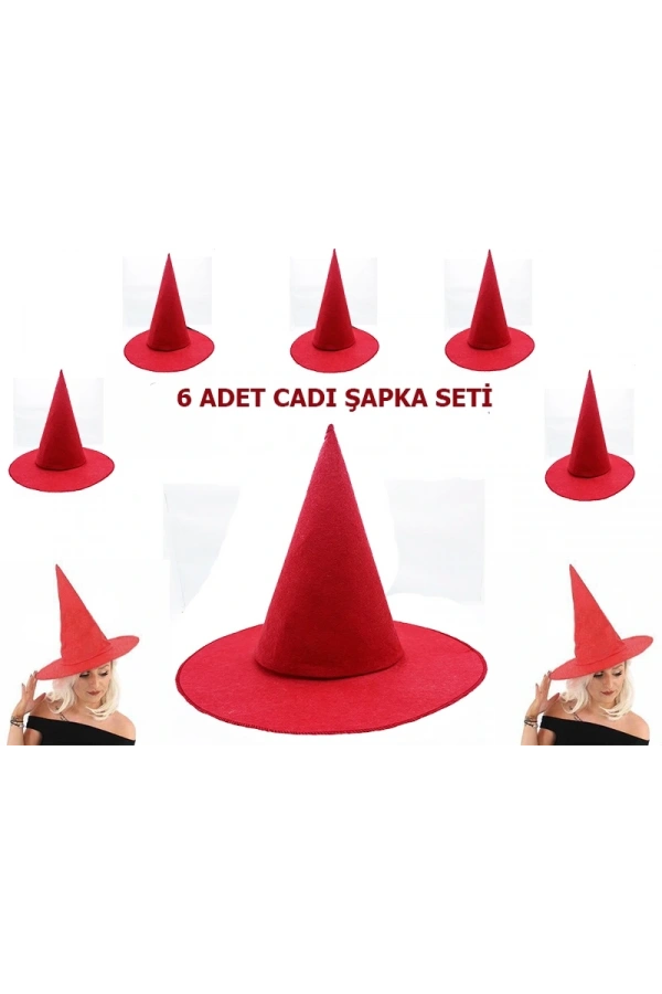 Bidebuvar Kırmızı Keçe Cadı Şapkası Yetişkin-Çocuk Uyumlu