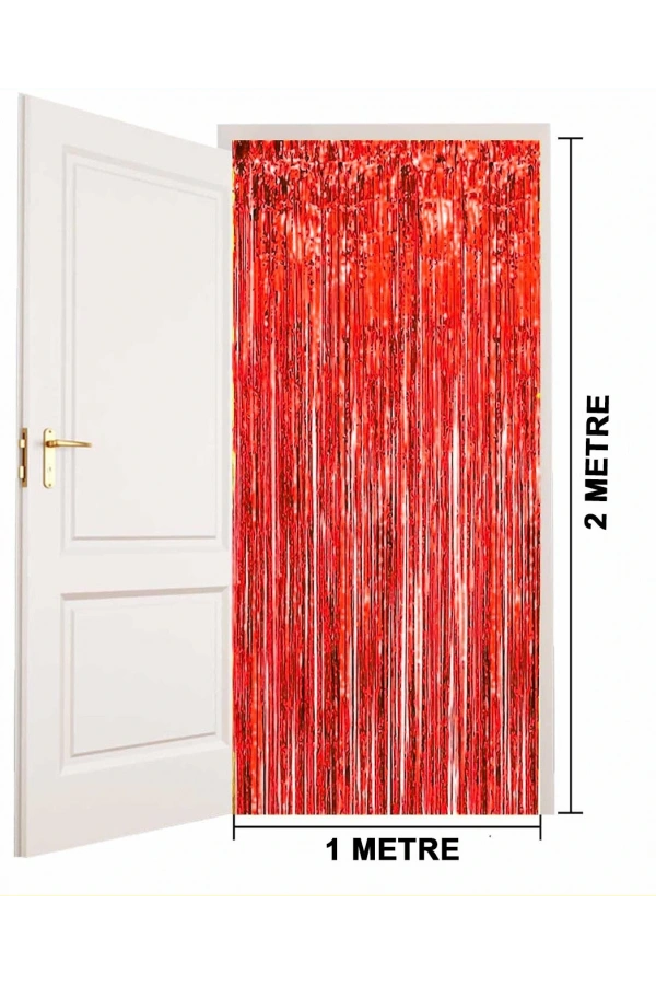 Bidebuvar Kırmızı Metalize Parlak Saçaklı Perde