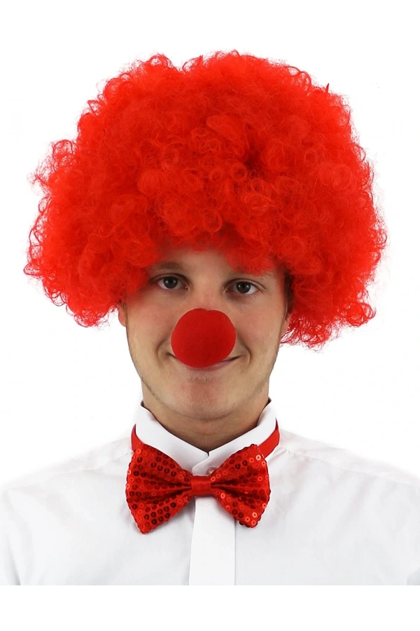 Bidebuvar Kırmızı Renk Kıvırcık Afro Palyaço Seti