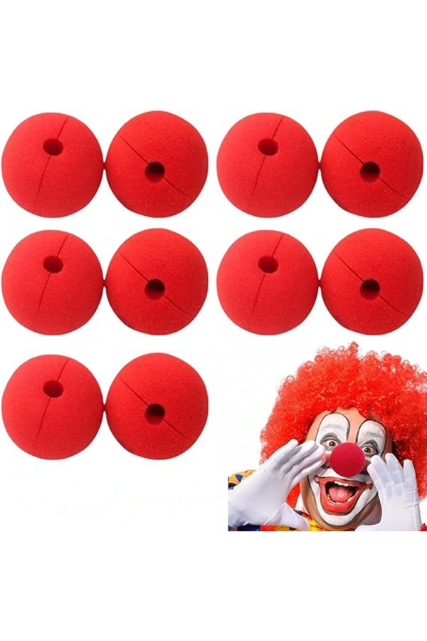 Bidebuvar Kırmızı Renk Sünger Palyaço Burnu Takma Burun 10 Adet
