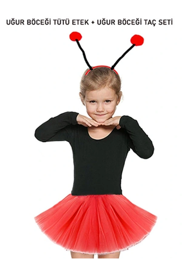 Bidebuvar Kırmızı Uğur Böceği Tütü Etek ve Taç Seti