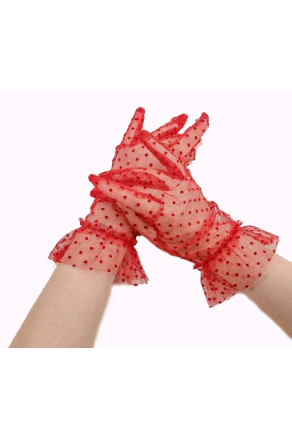 Bidebuvar Kısa Boy Likralı Güpürlü Yetişkin Tül Eldiven