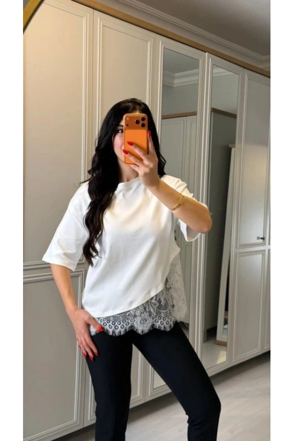 Bidebuvar Kısa Kollu Bısıklet Yakalı Dantel Detaylı Vıskon ıkı ıplık Bluz