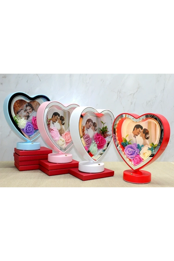 Bidebuvar Kişiye Özel Fotoğraf Alanlı Kalpli Led Çerçeve Model 2