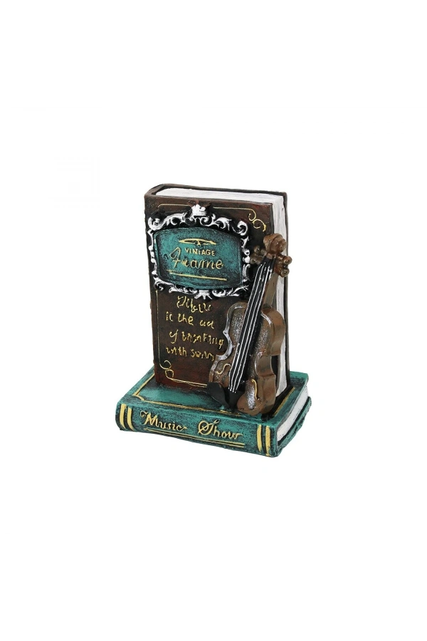 Bidebuvar Kitap ve Keman Tasarımlı Biblo Kumbara - Vintage Model - Dekoratif Obje