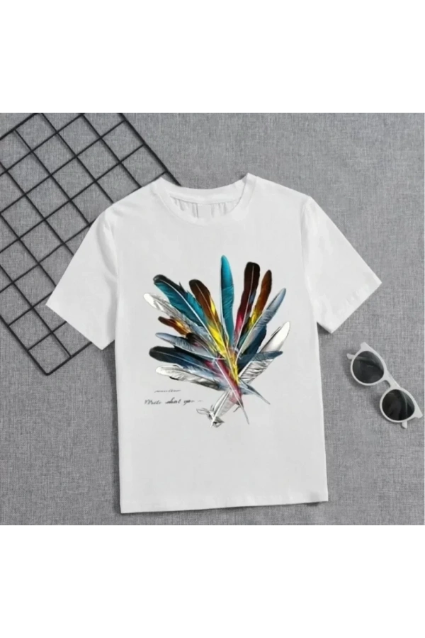 Bidebuvar Kız Çocuk Baskılı T-Shirt - Beyaz