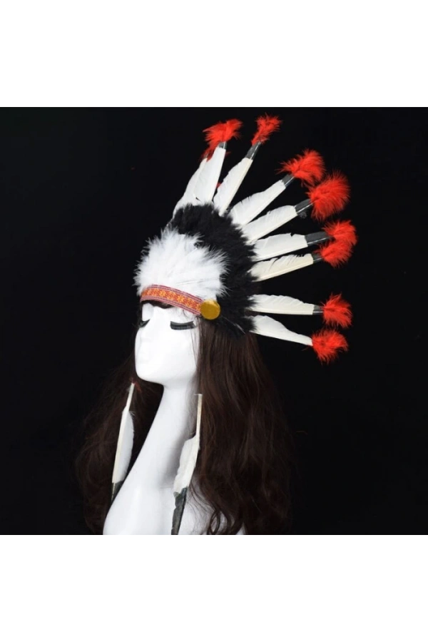 Bidebuvar Kızılderili Başlığı Şapkası kırmızı beyaz