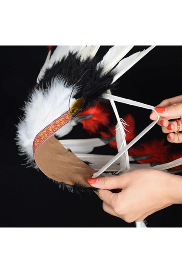 Bidebuvar Kızılderili Başlığı Şapkası kırmızı beyaz