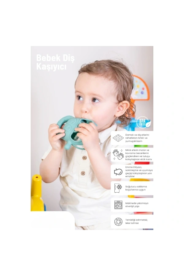 Bidebuvar Koyu Yeşil Bebek Silikon Diş Kaşıyıcı