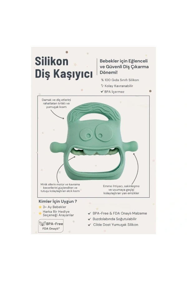 Bidebuvar Koyu Yeşil Bebek Silikon Diş Kaşıyıcı