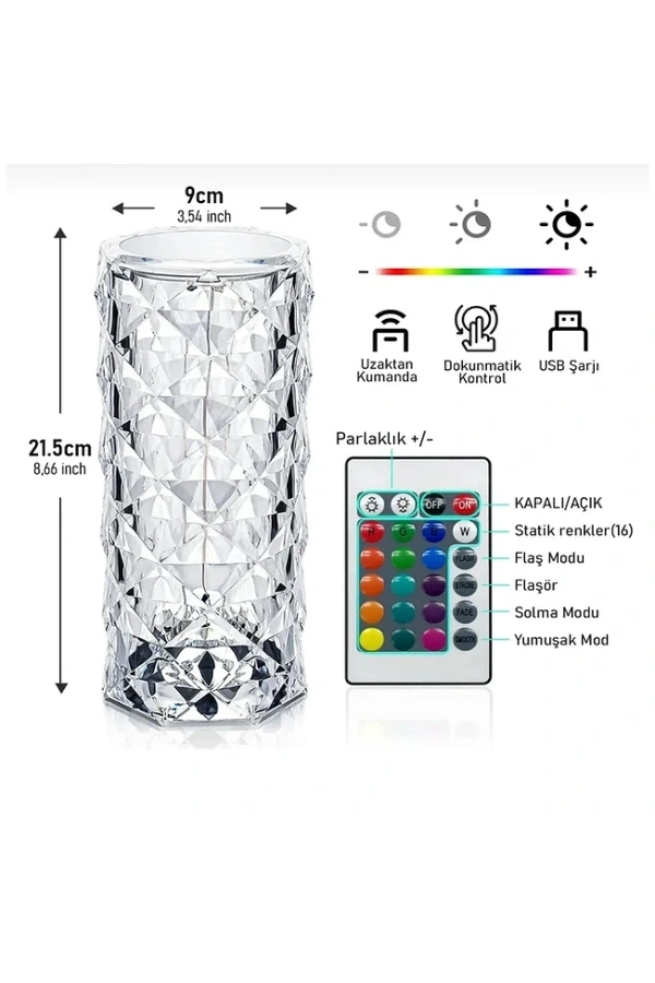 Bidebuvar Kristal LED Kumandalı Ve Dokunmatik Masa Lambası