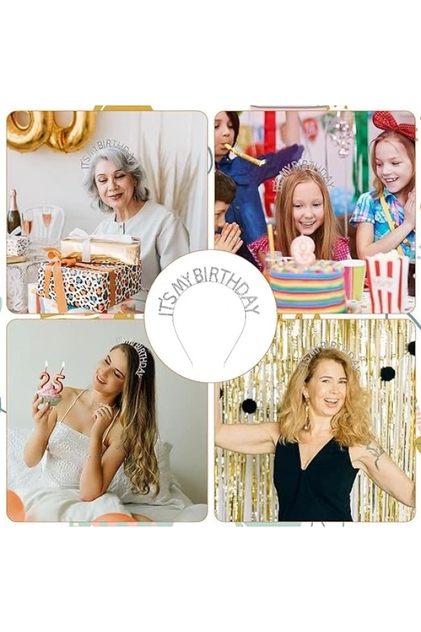 Bidebuvar Kristal Taşlı Gümüş Renk Doğum Günü Tacı