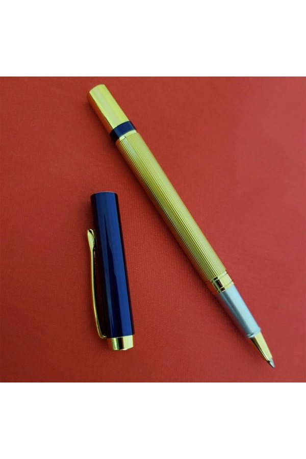 Bidebuvar Kutulu Lacivert Gold Tasarım Roller Kalem