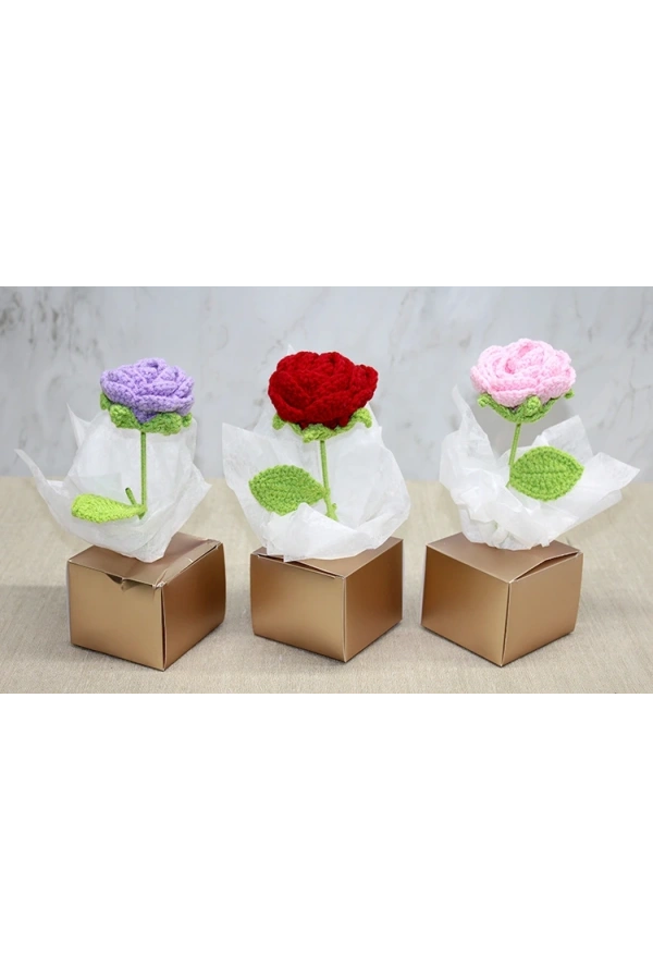 Bidebuvar Kutulu Tekli El Örgüsü Gül Kutulu