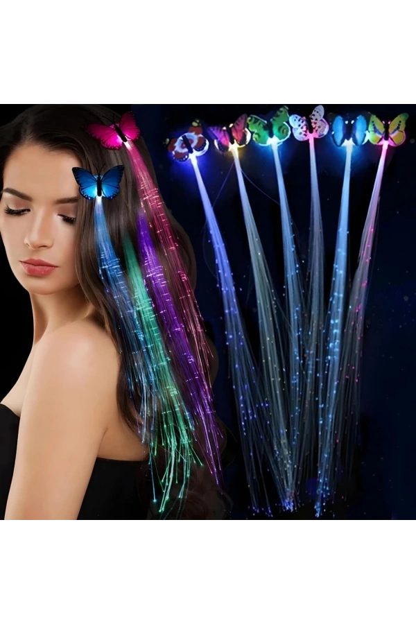 Bidebuvar Led Fiber Optik Işıklı Kelebek Saç Klipsi