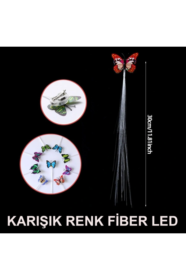 Bidebuvar Led Fiber Optik Işıklı Kelebek Saç Klipsi