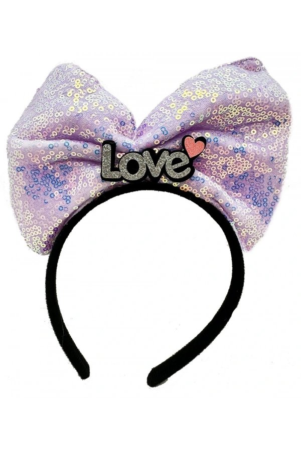 Bidebuvar Led Işıklı Gümüş Love Yazılı Lila Fiyonk Taç